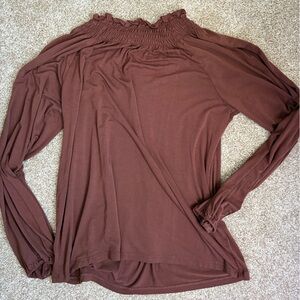 LOFT Ruffled Neckline Top in Rich Brown
